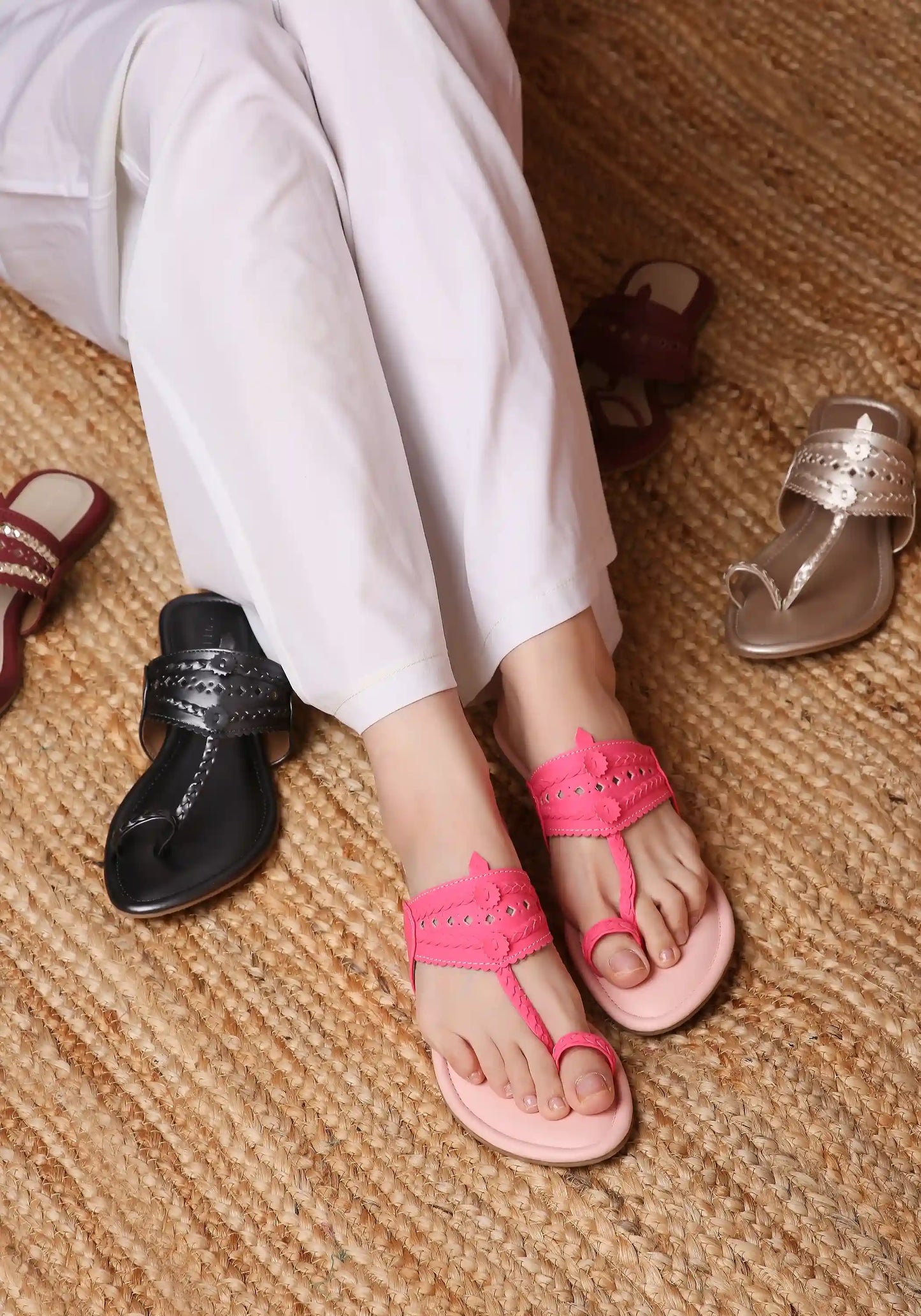 Light Pink And Neon Pink Kolhapuri