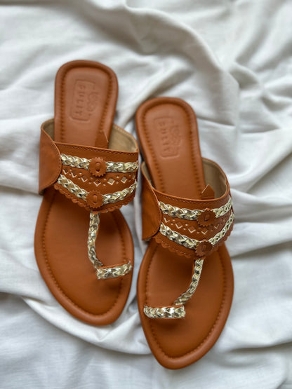 Tan And Gold Kolhapuri