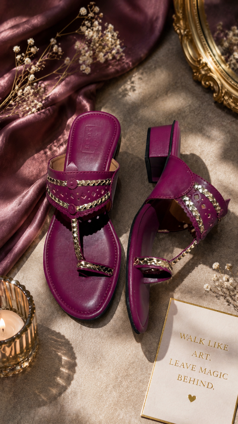 Magenta Kolhapuri Box Heel