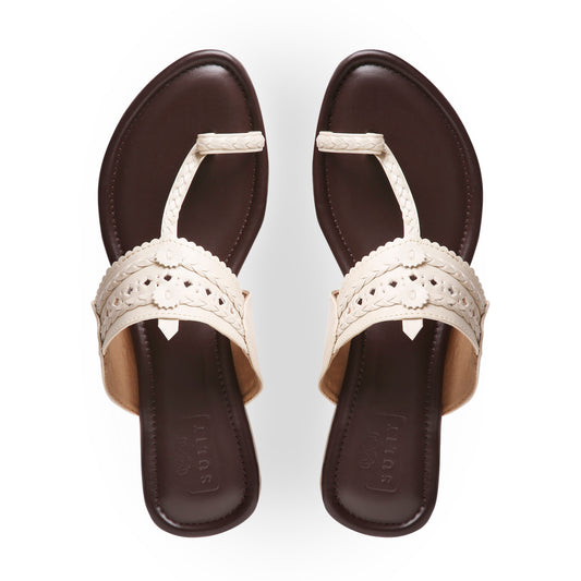 DARK BROWN AND BEIGE KOLHAPURI FLAT