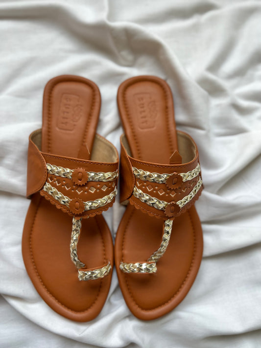 Tan And Gold Kolhapuri
