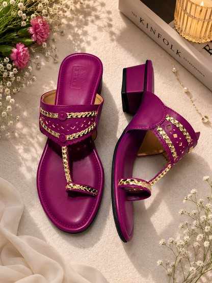 Magenta Kolhapuri Box Heel