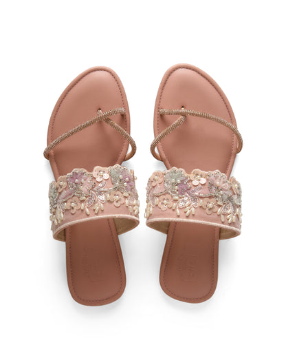 PEACH FLORAL FLATS