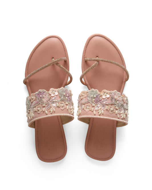 PEACH FLORAL FLATS