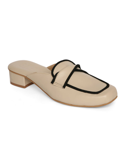 BEIGE AND BLACK MULES