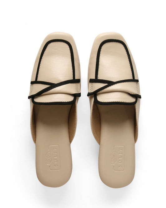 BEIGE AND BLACK MULES