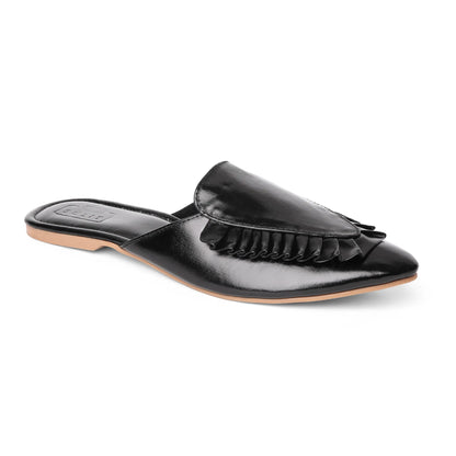 RUFFLE MULES BLACK