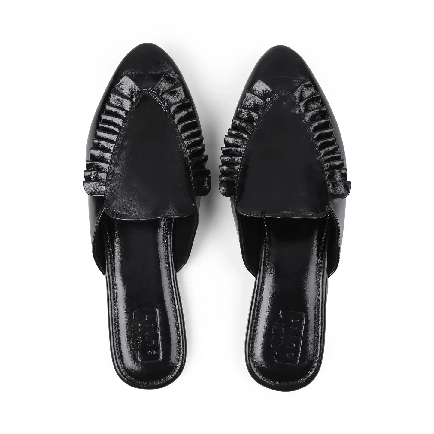 RUFFLE MULES BLACK